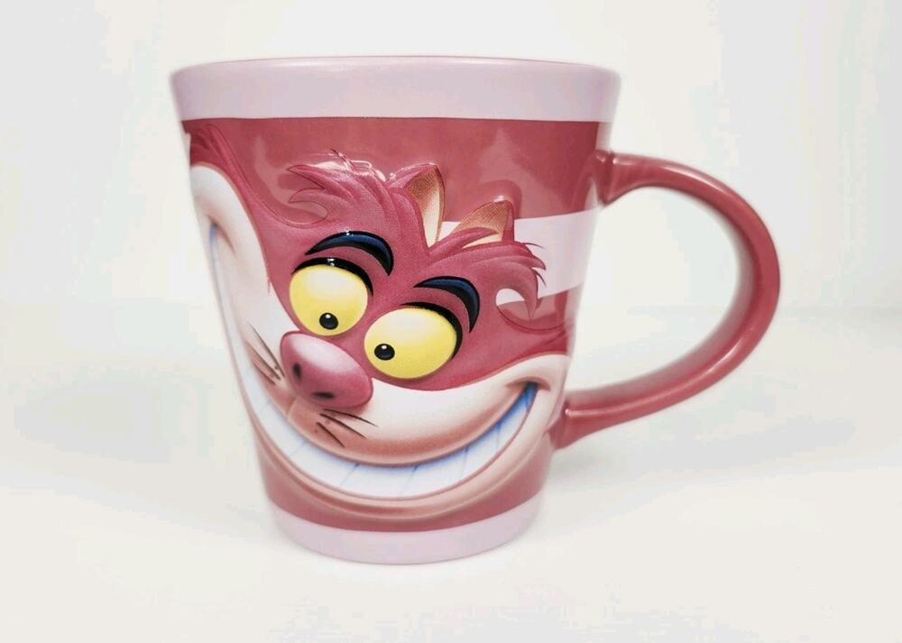 Disney Store Alice in Wonderland Cheshire Cat 3D Bas Relief Striped Coffee Mug